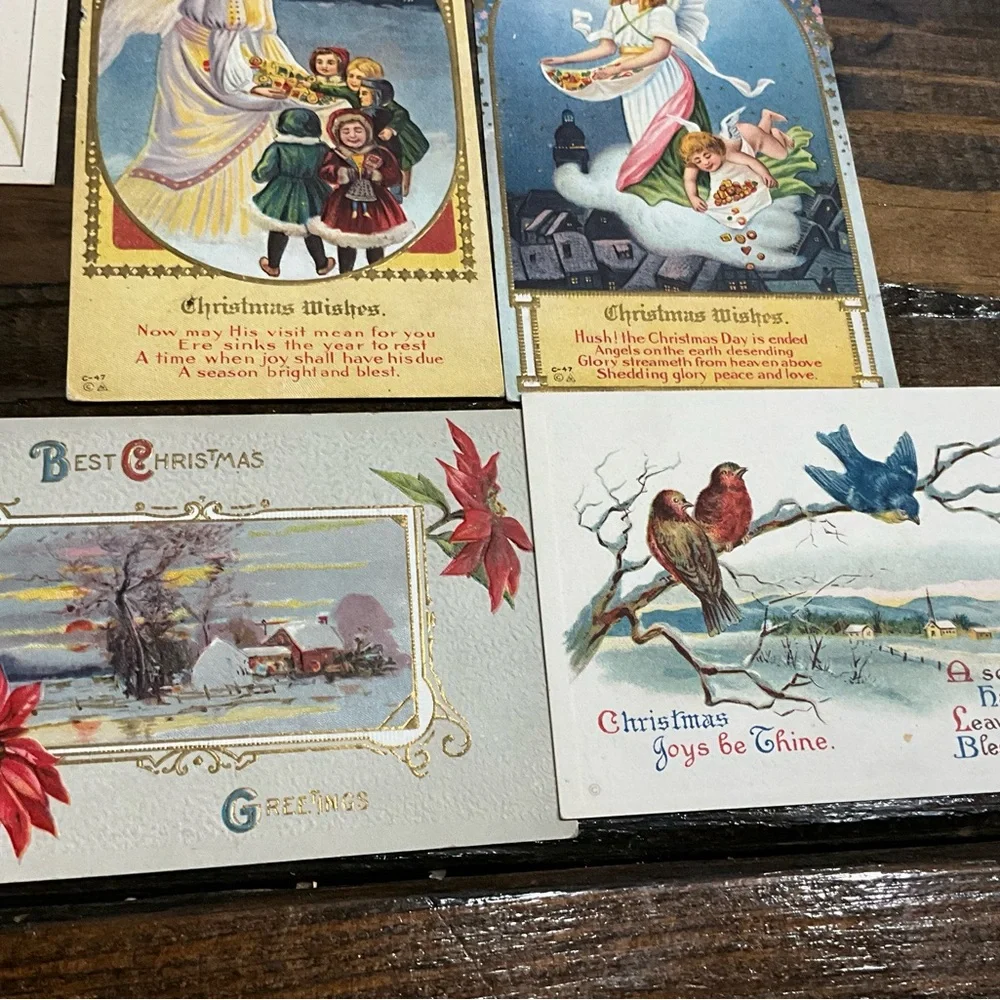 Antique Lot of 9 Christmas Best Wishes Postcards Flowers Angels